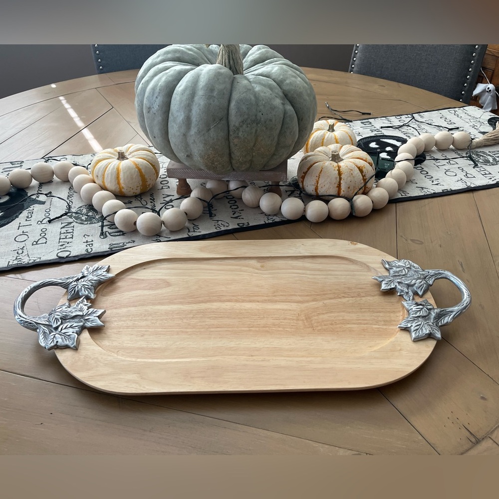 Elegant Wooden Serving Tray with Silver Accents